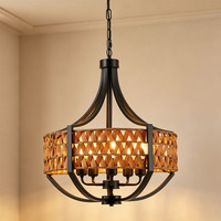 Lustre en rotin en gros, suspension de style farmhouse, luminaire universel pour salle à manger et salon, finition antirouille