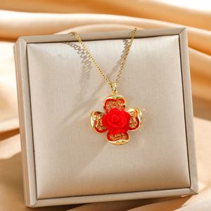 Collar con Colgante de Flor de Rosa, Chapado en Plata Antigua, Acero Inoxidable, Zirconia, Joyería Moderna para Mujer, Resistente al Deslustre, Aniversario - Product Image 5