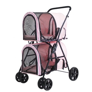 Carrito grande <span class=keywords><strong>de</strong></span> lujo para mascotas <span class=keywords><strong>de</strong></span> 4 ruedas, cochecito doble para perros y gatos <span class=keywords><strong>deportivos</strong></span>, cochecito para correr y viajar para 2 perros - Product Image 1