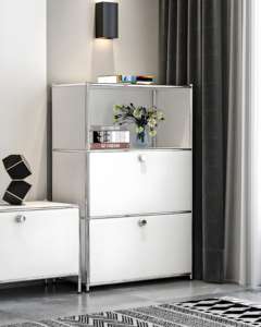 Armoire modulaire à 2 portes DIY, design nordique moderne en acier inoxydable avec roulettes, rangement polyvalent pour hôtels et salles à manger - Product Image 2