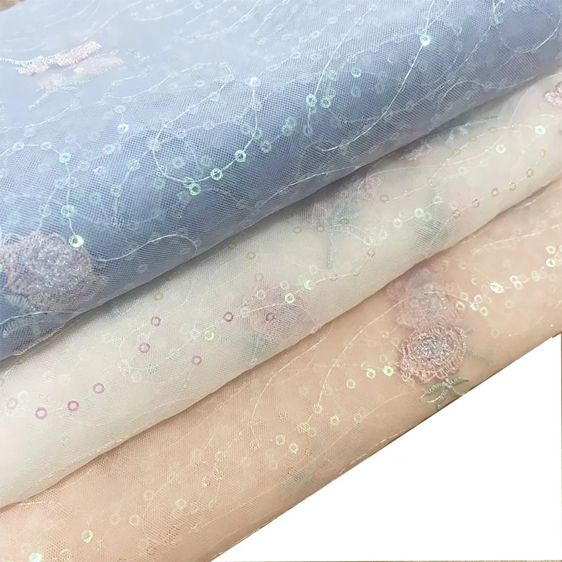 high quality luxury mesh bridal lace fabric with beads and pearl 3d flower