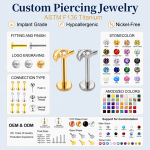 <span class=keywords><strong>Piercing</strong></span> Labret de Titanio ASTM F136 con Espiga Plana CZ, Roscado Internamente, 8mm, para Cartílago y <span class=keywords><strong>Labio</strong></span>, Chapado <span class=keywords><strong>en</strong></span> Oro 24K sobre Plata - Product Image 3