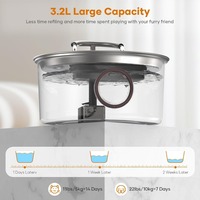 Bebedero Automático para Mascotas de Acero Inoxidable Ecológico y Duradero de 108 Oz/3.2L, Recargable, con Doble Salida, Ultrasilencioso