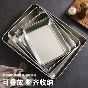 Stainless Steel Square Tray Commercial Rectangular Plate Household Serving Dish Buffet Cold Noodles Grilled Fish Flat Bottom - Product Image 4