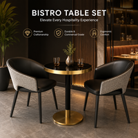 Ensemble de table ronde de café moderne avec bordure dorée et 2 fauteuils rembourrés, mobilier de salle à manger pour café, hôtel, bistrot