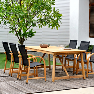 Contemporary Outdoor Garden Set 6 Seater Solid Teak Weather Resistant Non <b>Foldable</b> for Patio Use - Product Image 1