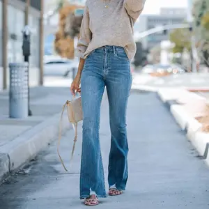 Jeans donna taglie forti su misura 2024 primavera, Jeans a gamba larga a vita media Bootcut per donna/
