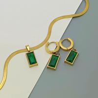 Ensemble de bijoux en acier inoxydable plaqué or 18 carats, collier et boucles d'oreilles vert émeraude, imperméable, ne ternit pas, cadeau d'anniversaire pour femme