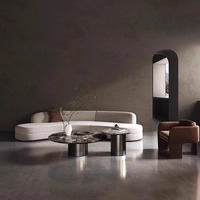 Juego de Mesas de Centro Redondas de Lujo, Mármol Oscuro Galaxy, Base Cilíndrica de Piedra Sinterizada Color Gris Metálico, Personalizable para Sala de Estar