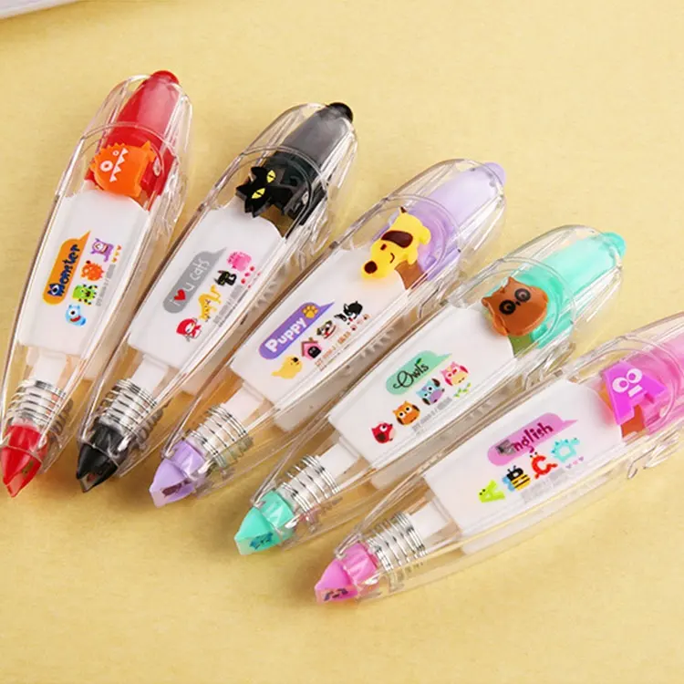 Motif de dessin animé créatif Push Type Lace Tape Correction Tape Papeterie Fournitures décoratives Vente en gros Double Head Correction Tap