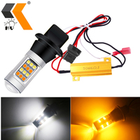 Bombilla LED HOLY T20 42SMD de Doble Color para Señal de Giro, Luz de Reversa LED SMD 2835 de 8w, DRL Blanco + Amarillo, 1156 LED 7440 3156
