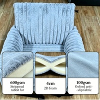 Coussin pour chien en polaire chaud d'hiver pour animaux de compagnie de taille moyenne à grande, housse amovible lavable, orthopédique, 600 g/m², fourrure de lapin rayée