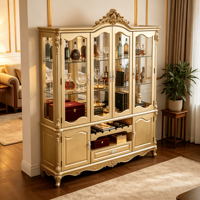 Vitrine à vin en bois doré de style royal européen, vitrine à portes vitrées avec tiroir pour maison, villa, hôtel, personnalisable