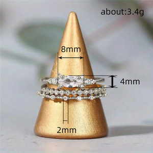 Set di Anelli di Fidanzamento di Lusso a Tre Pezzi per Donne, Gioielli alla Moda per Anniversario - Product Image 4