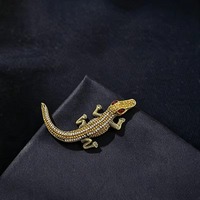 Broche vintage en strass motif crocodile, épingle de revers en cristal doré antique, bijou cadeau
