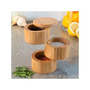 <b>Clear</b> Food Kitchen <b>Container</b> Jar Canister Round Airtight Storage Box Bamboo Spice Box - Product Image 5