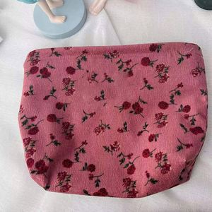 Bolsa de Maquillaje de Pana con Textura Floral, Bolsa de Almacenamiento Retro de Moda con Cierre, Bolsa de Aseo Portátil - Product Image 4