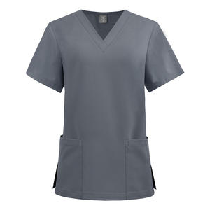Uniforme de travail unisexe à manches courtes avec poche et col en V élastique, personnalisable avec logo, pour clinique dentaire, hôpital vétérinaire, uniforme de soins infirmiers, polyester et élasthanne - Product Image 5