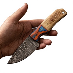 Couteau de camping à lame fixe en acier Damas avec manche en bois Pakka 20 cm, couteau de survie DIY pour l'extérieur - Product Image 1