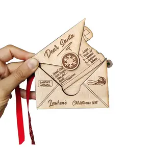木製の願いの封筒の手紙サンタの願いのリスト飾りクリスマスツリーぶら下げ願いカード装飾のための木製クラフトギフトボックス
