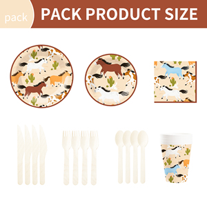 DAMAI Animal Theme Disposable Dessert Dinner <b>Paper</b> Plates Cups Napkin with Horse PatternTableware Set for Party Supplies - Product Image 6