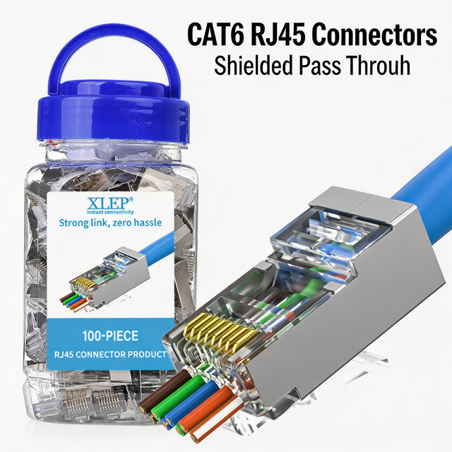 Cat6 Pass Shielded Copper RJ45 Modular Plug Gold Plated Male 8P8C Ends Network Connectors UTP STP Solid Stranded Wires