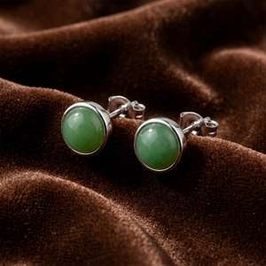 Pendientes de Plata de Ley 925 con Jade Verde Redondo, Diseño Personalizado OEM/ODM, Joyería al por Mayor para Mujer, Uso Diario - Product Image 3