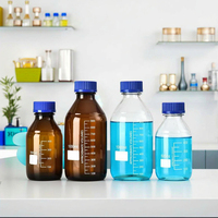 Bouteille de réactif en verre brun transparent gradué ronde à filetage GL45 Laboratoire Conteneur d'échantillonnage scellé pour le stockage des liquides BlueCap