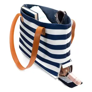 hochwertige personalisierte Frauen-Tasche Beach-Cooler-Handtasche Canvas-Isoliertasche Wein-Totabag mit verstecktem Spender