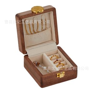 KAOTGOT Wooden Jewelry Box Rectangle Portable <b>Storage</b> For Bracelet Earring <b>Ring</b> Desktop Organizer Solid Color - Product Image 5