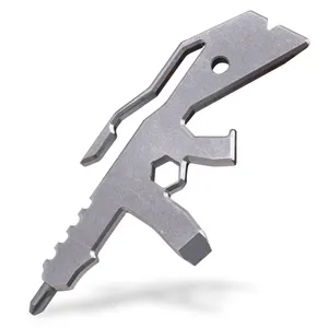 Jxt Aanpasbare Pistoolvormige Titanium Edc Multifunctionele Draagbare Zakclip Sleutelhanger Mes Nagelvijl Tool