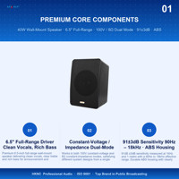 HKNC HG-GS3401-W 40W Haut-parleur mural PA 100V 8 Ohm Double Mode Haute Sensibilité pour Sonorisation Publique