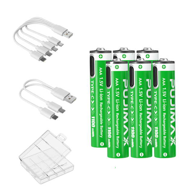 PUJIMAX 1.5V Toy Rechargeable Battery Pack 2pcs/4pcs 3A Recharge Lithium-ion Batteries 1100mWh Type-C Battery with USB-C Cable