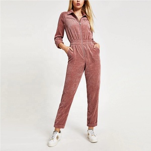 Nouveaux modèles de combinaison à manches longues en velours côtelé rose pour femmes <span class=keywords><strong>salopette</strong></span> élastique <span class=keywords><strong>taille</strong></span> haute - Product Image 1