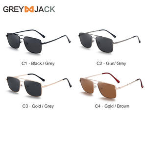 Lunettes de soleil polarisées pour homme Greyjack, monture carrée en métal, verres TAC UV400, style business décontracté, monture complète or et noir - Product Image 3