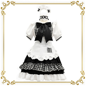 Disfraz de sirvienta, vestido a cuadros rojo y negro con delantal y accesorios para juegos de rol de anime, primavera 2022 - Product Image 4