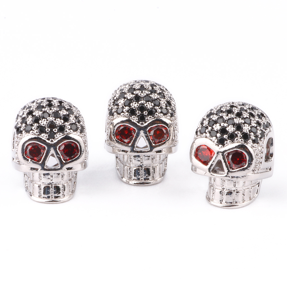 Wholesale 10*12MM Brass Micro Pave CZ Zircon Skull Spacer Beads