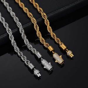 NUOYA 새로운 스타일 6mm 아이스 아웃 걸쇠 로프 체인 18k 남성용 금도금 스테인레스 스틸 트위스트 로프 체인 목걸이 - Product Image 6