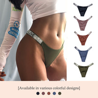 Strings verts pour adolescentes Sous-vêtements en nylon grande taille Séchage rapide Lettre G-String Briefs Strass Taille basse Solide Sexy Mode