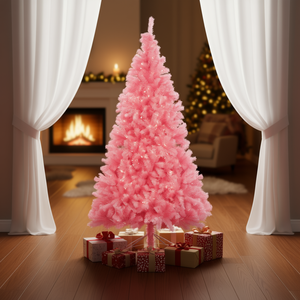 Sapin de Noël artificiel rose 1,80 m en PVC, non éclairé, pour décoration intérieure avec support métallique, léger et facile à installer - Product Image 2