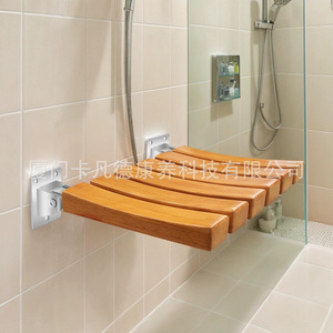 Kavand Wall Mounted <b>Folding</b> <b>Shower</b> <b>Stool</b> 40x31cm Stainless Steel Solid Wood Non Slip Bathroom Safety Equipment - Product Image 3