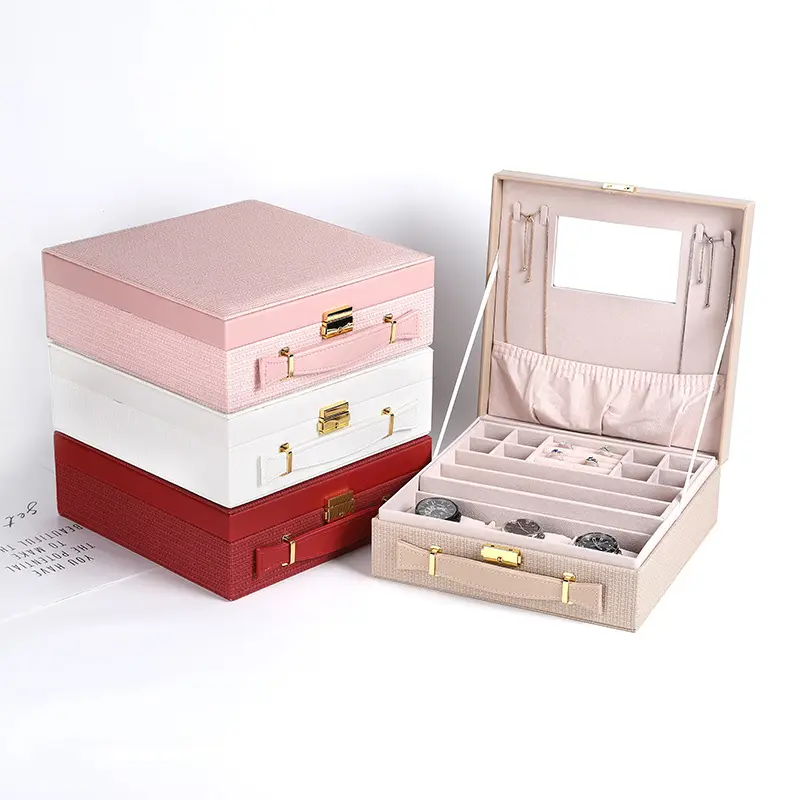 Takı saklama kutusu basit moda toz geçirmez mücevher kutusu izle küpe yüzük kolye mücevher kutusu deri özel Logo 500 adet