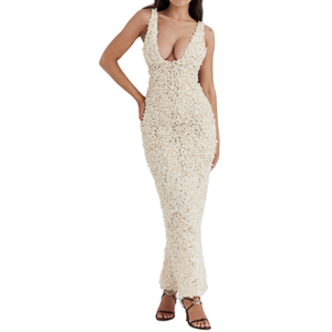 Da donna Sexy ed elegante senza maniche <span class=keywords><strong>a</strong></span> schiena Modulare con confezione <span class=keywords><strong>Midi</strong></span> <span class=keywords><strong>abiti</strong></span> Sexy con scollo <span class=keywords><strong>a</strong></span> V profondo fiore 3D - Product Image 1