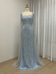 أنيق أسود كاب الأكمام قارب الرقبة اللؤلؤ الديكور أم العروس حورية البحر التطريز حزب فساتين MB40224 - Product Image 5