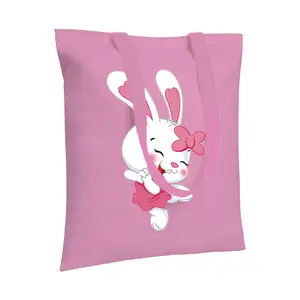 Reusable Customized Portable Foldable Shopping Bag Pink Cotton Canvas Tote Bag