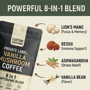 OEM Private Label <strong>Vanilla</strong> Mushroom <strong>Coffee</strong> 8 in 1 Adaptogenic Blend Lion's Mane Reishi Sugar-Free Instant <strong>Coffee</strong> - Product Image 3