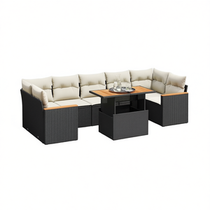Ensemble de canapés de jardin en rotin noir avec coussins crème, mobilier d'extérieur au design contemporain, résistant à l'eau et aux UV, en rotin PE - Product Image 1