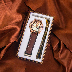 Men's Watch <b>Gift</b> <b>Set</b> With Bracelet Quartz Movement Imitation Leather Strap One Piece Buckle Durable Holiday <b>Gift</b> Box Packaging - Product Image 2