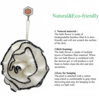 Boule éponge de lavage exfoliante en fibre de bambou biodégradable, fleurs de bain, douche