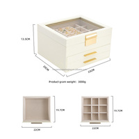 Boîte à bijoux en cuir PU avec fenêtres en verre transparent pour bijoux de mariage, vente en gros